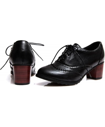 Women Stacked Low Heel Pointed Toe Wingtip Oxfords Brogue Shoes Black $22.00 Oxfords