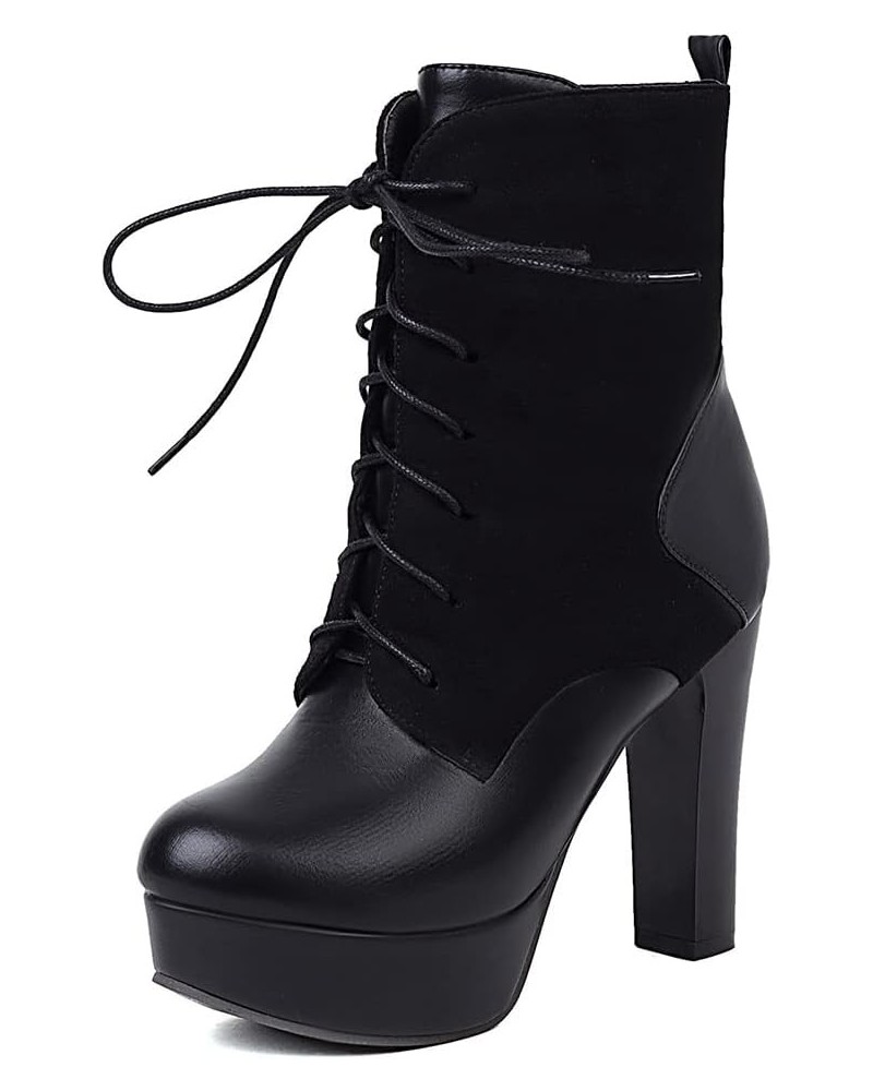 Sexy High Heels Platform Booties for Women Round Toe Ankle Boots Lace Up Chunky High Heel Booties 172 Black $22.29 Boots