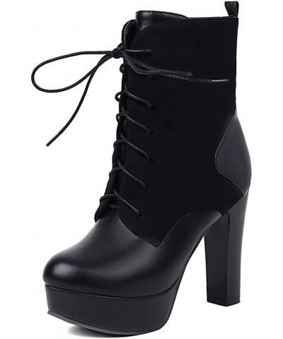 Sexy High Heels Platform Booties for Women Round Toe Ankle Boots Lace Up Chunky High Heel Booties 172 Black $22.29 Boots