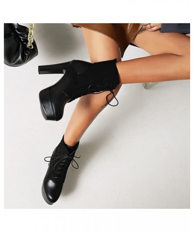 Sexy High Heels Platform Booties for Women Round Toe Ankle Boots Lace Up Chunky High Heel Booties 172 Black $22.29 Boots