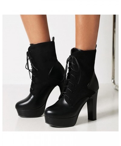 Sexy High Heels Platform Booties for Women Round Toe Ankle Boots Lace Up Chunky High Heel Booties 172 Black $22.29 Boots