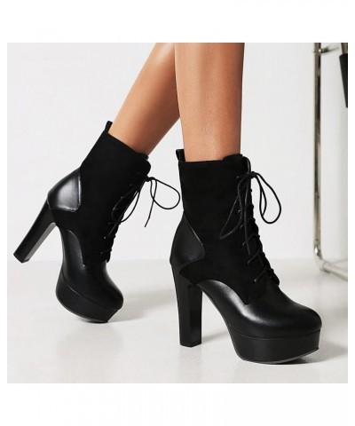 Sexy High Heels Platform Booties for Women Round Toe Ankle Boots Lace Up Chunky High Heel Booties 172 Black $22.29 Boots