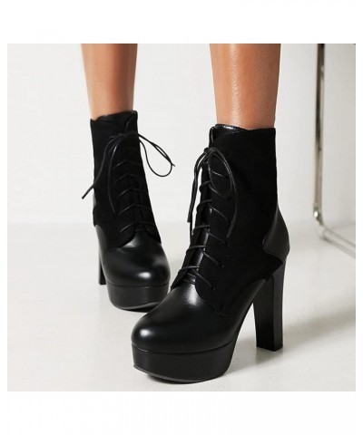 Sexy High Heels Platform Booties for Women Round Toe Ankle Boots Lace Up Chunky High Heel Booties 172 Black $22.29 Boots