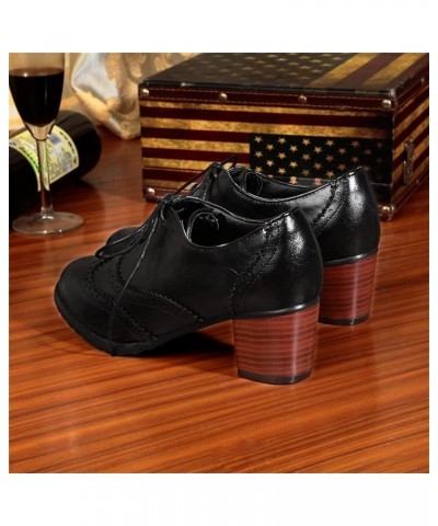 Women Stacked Low Heel Pointed Toe Wingtip Oxfords Brogue Shoes Black $22.00 Oxfords