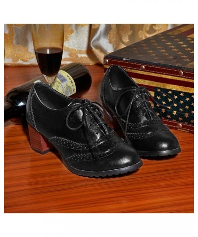 Women Stacked Low Heel Pointed Toe Wingtip Oxfords Brogue Shoes Black $22.00 Oxfords