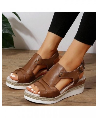 White Platform Black Wedges For Women Sandals Platform Black Sandals For Women Dressy Heeled Sandals For Wome 7-brown $11.79 ...