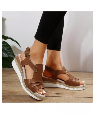 White Platform Black Wedges For Women Sandals Platform Black Sandals For Women Dressy Heeled Sandals For Wome 7-brown $11.79 ...