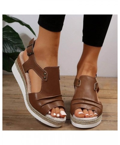 White Platform Black Wedges For Women Sandals Platform Black Sandals For Women Dressy Heeled Sandals For Wome 7-brown $11.79 ...