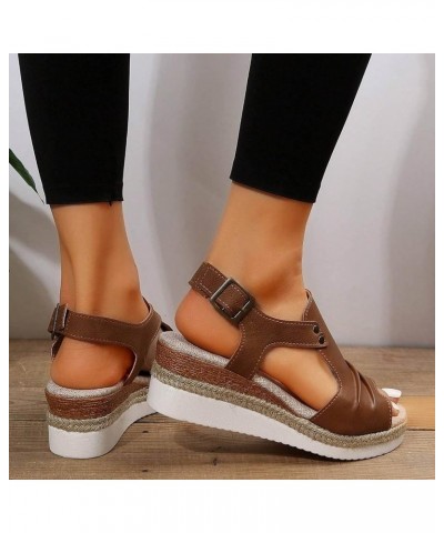 White Platform Black Wedges For Women Sandals Platform Black Sandals For Women Dressy Heeled Sandals For Wome 7-brown $11.79 ...