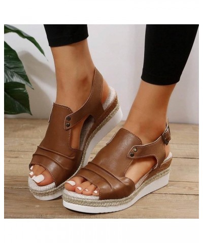 White Platform Black Wedges For Women Sandals Platform Black Sandals For Women Dressy Heeled Sandals For Wome 7-brown $11.79 ...