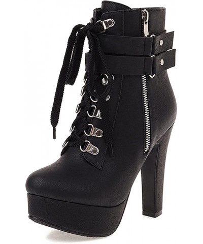 Women Platform High Heel Short Boots Black $22.67 Boots