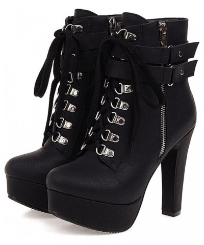 Women Platform High Heel Short Boots Black $22.67 Boots