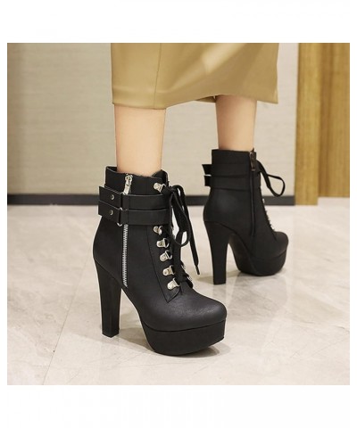 Women Platform High Heel Short Boots Black $22.67 Boots