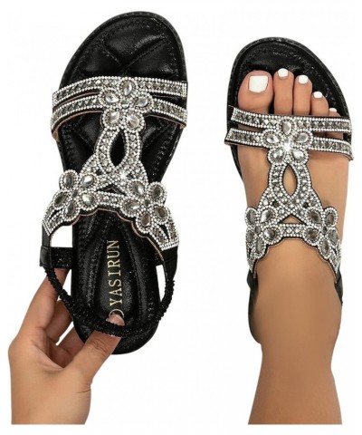 Women's Rhinestone Sandal Roman Crystal Comfy Slippers Shining Diamond Outdoor Glitter Beach Travel Flip Flops Z016black $16....