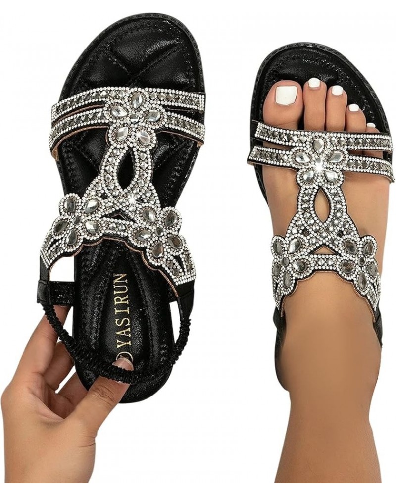 Women's Rhinestone Sandal Roman Crystal Comfy Slippers Shining Diamond Outdoor Glitter Beach Travel Flip Flops Z016black $16....