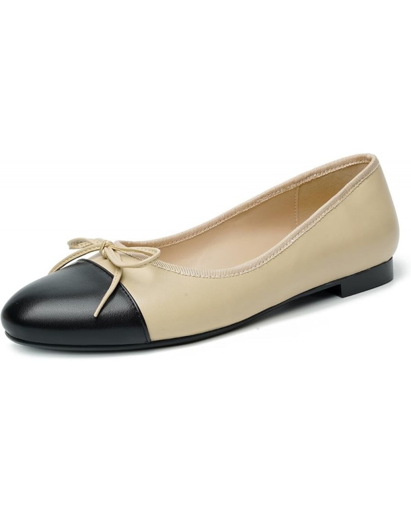 Ballet Flats for Women, Round Closed Toe Flats Cute Bow-Knot Comfortable Slip On Flat Shoes Nude $23.97 Flats