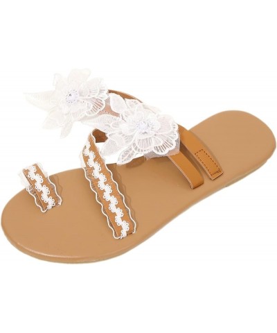 Sandals Women Wide Width Beach Shoes Wedding Evening Party Sandal Bohemia Pearl Flat Sandals Flip-Flop A3 B1-white $8.89 Sandals