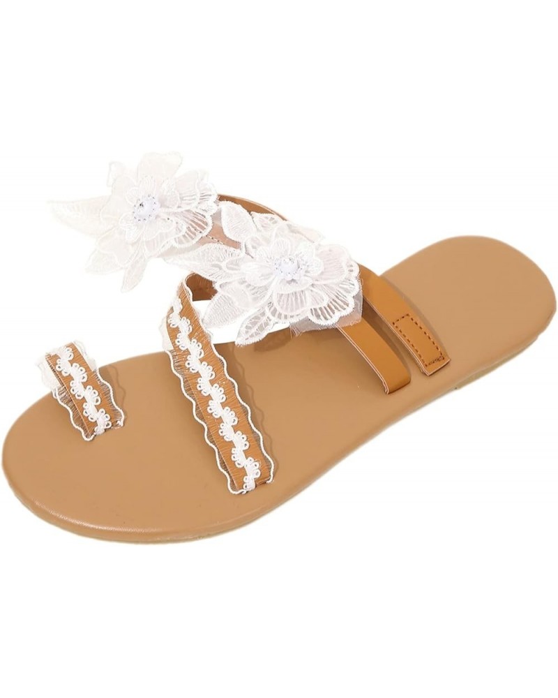 Sandals Women Wide Width Beach Shoes Wedding Evening Party Sandal Bohemia Pearl Flat Sandals Flip-Flop A3 B1-white $8.89 Sandals