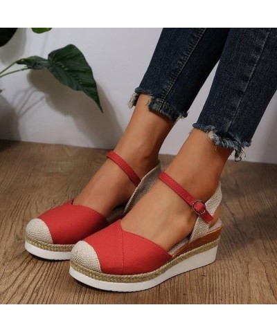 Women's Espadrille Wedge Sandal Dressy Summer Flat Sandals Shoes Summer Bohemian Round Toe Sandals Slip On High Heel Espadril...