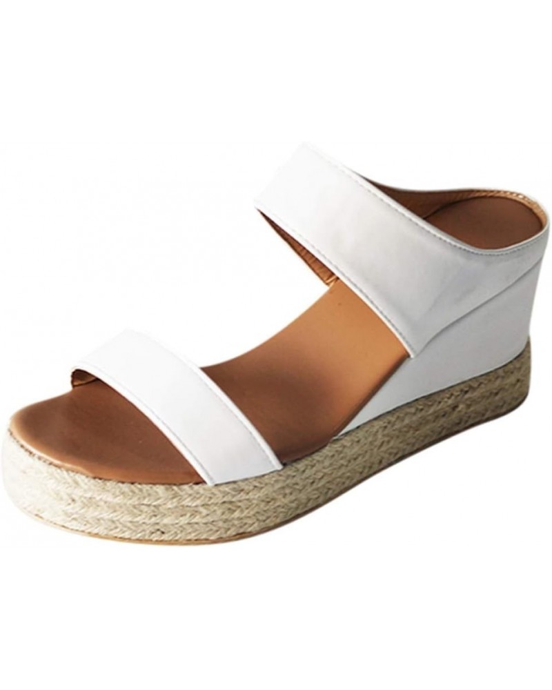 Chunky Wedge Sandals for Women Platform Open Toe Two Band Slip On Platform Espadrille Casual Summer Walking Slippers 6.5-7 Wh...