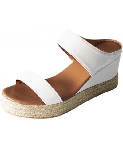 Chunky Wedge Sandals for Women Platform Open Toe Two Band Slip On Platform Espadrille Casual Summer Walking Slippers 6.5-7 Wh...