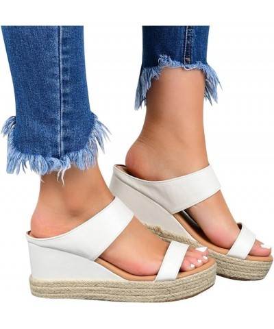 Chunky Wedge Sandals for Women Platform Open Toe Two Band Slip On Platform Espadrille Casual Summer Walking Slippers 6.5-7 Wh...