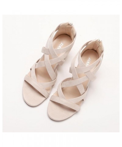 Women's Chunky High Heeled Sandals Summer Strappy Open Toe Dressy Sandal for Wedding Evening Party Beige $17.22 Sandals