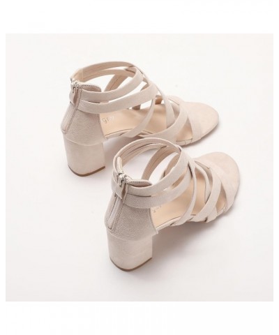 Women's Chunky High Heeled Sandals Summer Strappy Open Toe Dressy Sandal for Wedding Evening Party Beige $17.22 Sandals