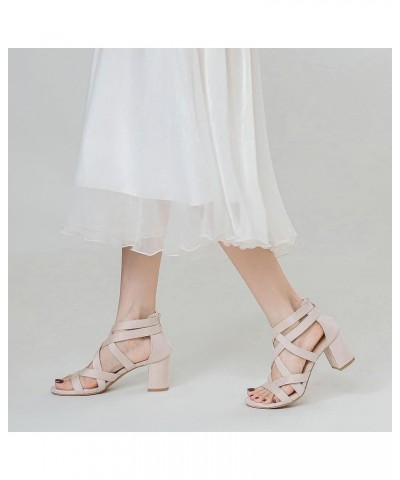 Women's Chunky High Heeled Sandals Summer Strappy Open Toe Dressy Sandal for Wedding Evening Party Beige $17.22 Sandals