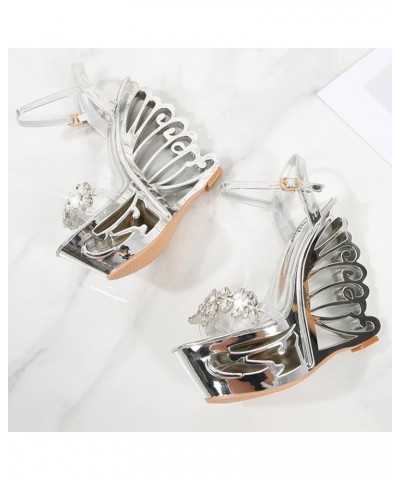 Women's Slide Sandals Adjustable Wedge Slingback Heels Breathable Chunky Block Heels Silver $30.59 Sandals