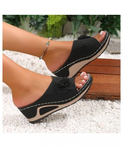 Flats Shoes Women Block Shoes Yoga Mat Orthopedic Sandals Boho Summer Flip Flop Casual Walking Flat 34-ibzwp-black-e $11.61 S...