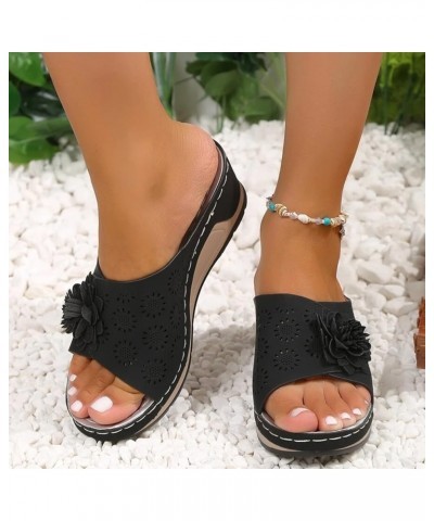 Flats Shoes Women Block Shoes Yoga Mat Orthopedic Sandals Boho Summer Flip Flop Casual Walking Flat 34-ibzwp-black-e $11.61 S...