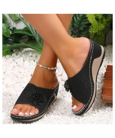 Flats Shoes Women Block Shoes Yoga Mat Orthopedic Sandals Boho Summer Flip Flop Casual Walking Flat 34-ibzwp-black-e $11.61 S...