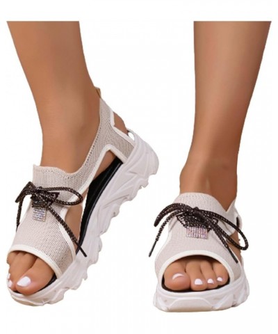 Women Fish Mouth Sandals Wedge Platform Platform Sandals Boho Sandals Summer Fashion Beach Sandals Formal Sandals Beige $18.9...