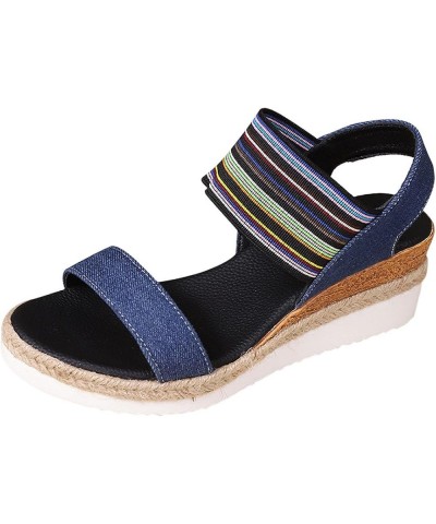 Wedge Sandals For Women Hemp Rope Sole Fish Mouth Slope Thick Sole Shoes Elastic Band Back Strap Sandals Streetwear B-683 Dar...