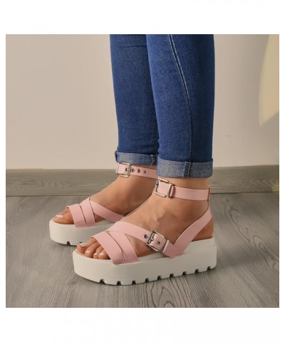 Sandals for Women,Summer Open Toe Gladiator Ankle Strap Flatform Sandals Chunky Platform Dressy Flats Sandals 8.5 Pink $10.47...