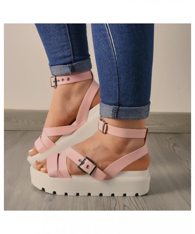 Sandals for Women,Summer Open Toe Gladiator Ankle Strap Flatform Sandals Chunky Platform Dressy Flats Sandals 8.5 Pink $10.47...