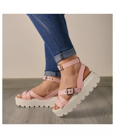 Sandals for Women,Summer Open Toe Gladiator Ankle Strap Flatform Sandals Chunky Platform Dressy Flats Sandals 8.5 Pink $10.47...