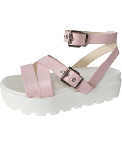 Sandals for Women,Summer Open Toe Gladiator Ankle Strap Flatform Sandals Chunky Platform Dressy Flats Sandals 8.5 Pink $10.47...