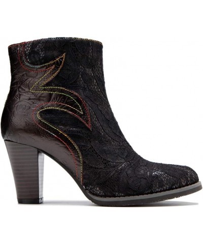 Womens Leather Boots Bohemian Block Heel LeatherColorful Leahter Bootie Black B $33.19 Boots