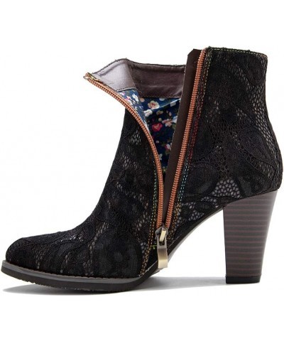 Womens Leather Boots Bohemian Block Heel LeatherColorful Leahter Bootie Black B $33.19 Boots