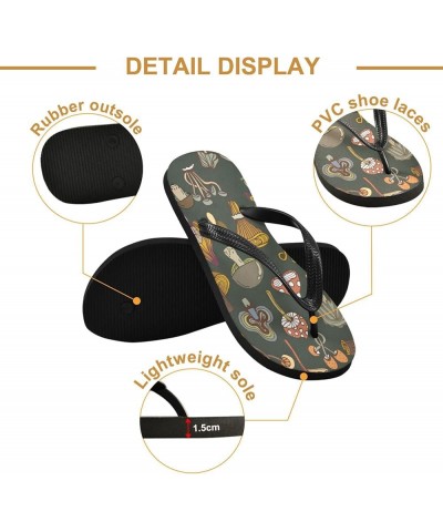 Mystical Mushrooms Womens Flip Flops Retro Summer Beach Sandals Casual Thong Slippers Comfortable Shower Slippers Non Slip Wa...