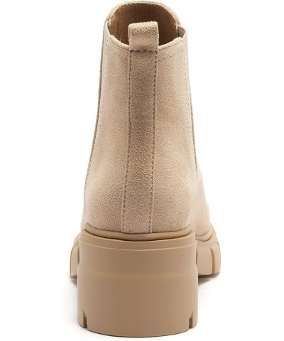 Women's Chelsea Boots Elastic Chunky Block Heel Platform Lug Sole Ankle Booties Nude Suede $29.40 Boots