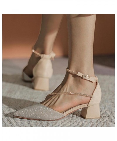 Women's Chunky High Heel Sandal Pump Sandals Shallow Mouth Pointed High Heel Thick Heel Suede Work Shoes Qf6-beige $9.96 Sandals