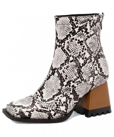 Women's Casual Zipper Short Boots Square Toe Ankle Boots Snake $12.39 Boots