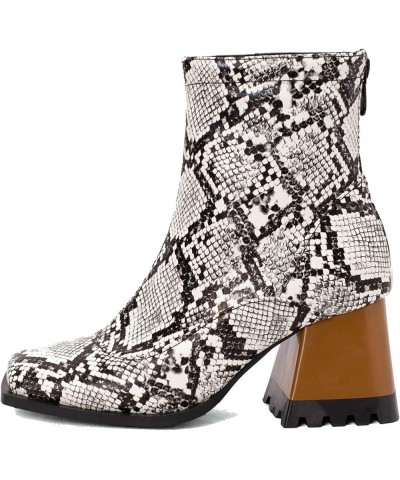 Women's Casual Zipper Short Boots Square Toe Ankle Boots Snake $12.39 Boots