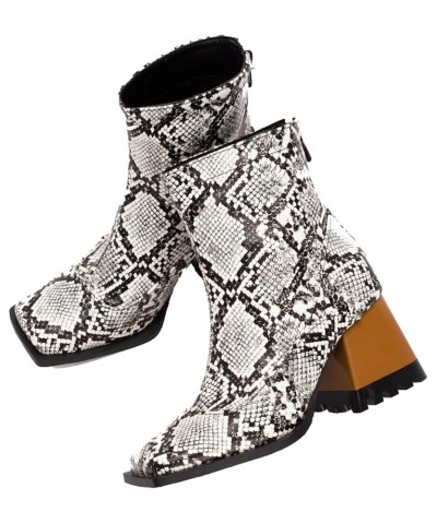 Women's Casual Zipper Short Boots Square Toe Ankle Boots Snake $12.39 Boots