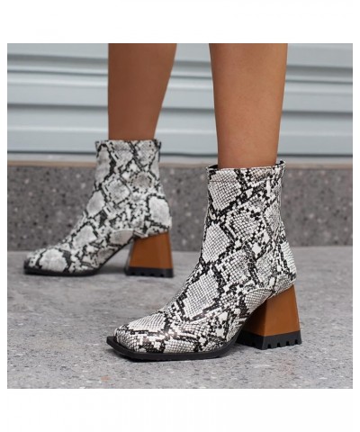 Women's Casual Zipper Short Boots Square Toe Ankle Boots Snake $12.39 Boots