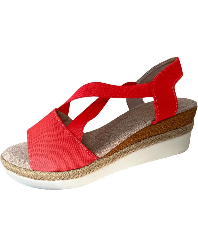 Orthopedic Wedge Sandals for Women Summer Dressy Flat Open Toe Ankle Strap Platform Espadrilles Sandals Casual D-red $11.50 O...