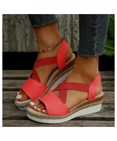 Orthopedic Wedge Sandals for Women Summer Dressy Flat Open Toe Ankle Strap Platform Espadrilles Sandals Casual D-red $11.50 O...